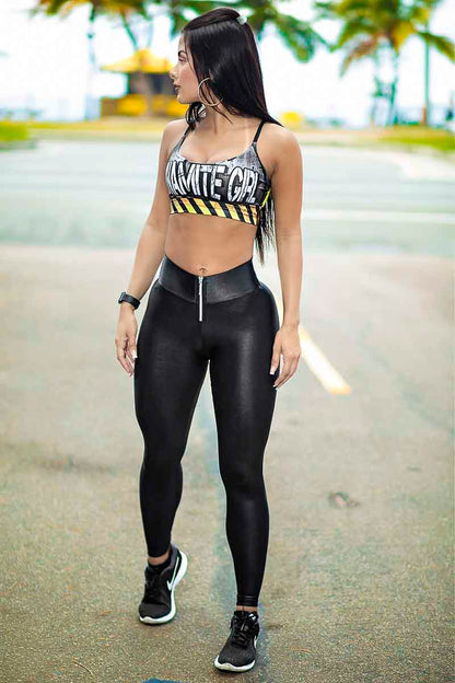 Dynamite Glossy Black Zipper Legging